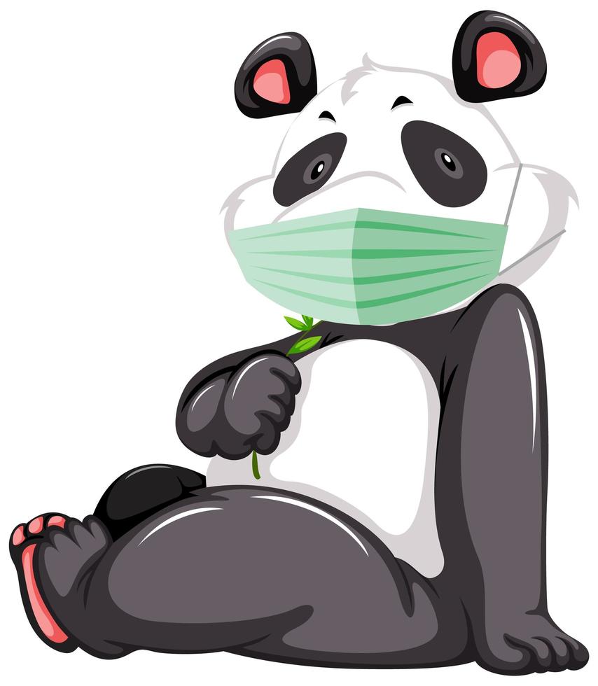Sitting panda cartoon character wearing mask vector