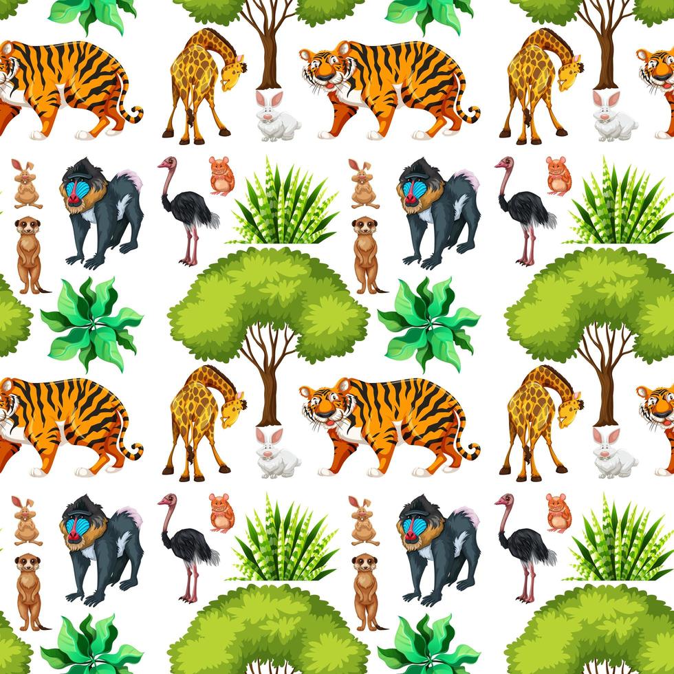 Safari seamless pattern with cute animals vector