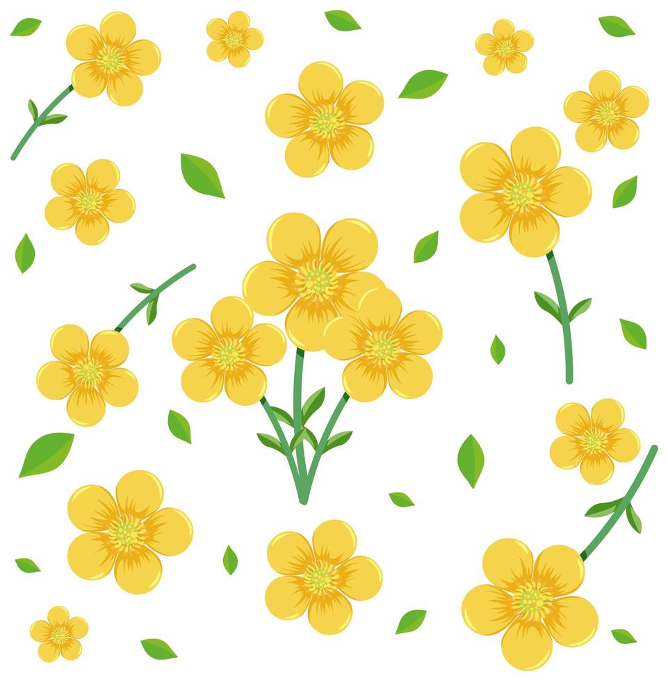 Seamless pattern with cute yellow flowers and leaf vector