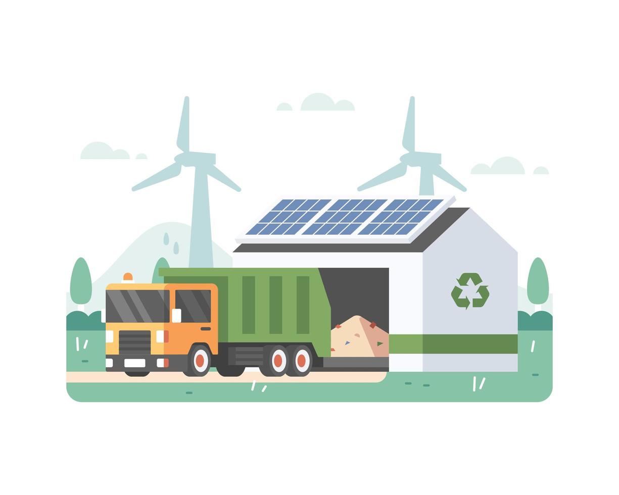 Recycle Bins With Eco Energy And Solar Panel vector