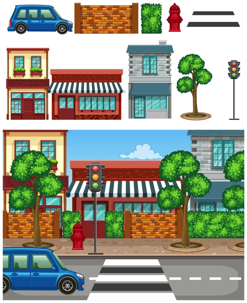 Set of city town elements vector