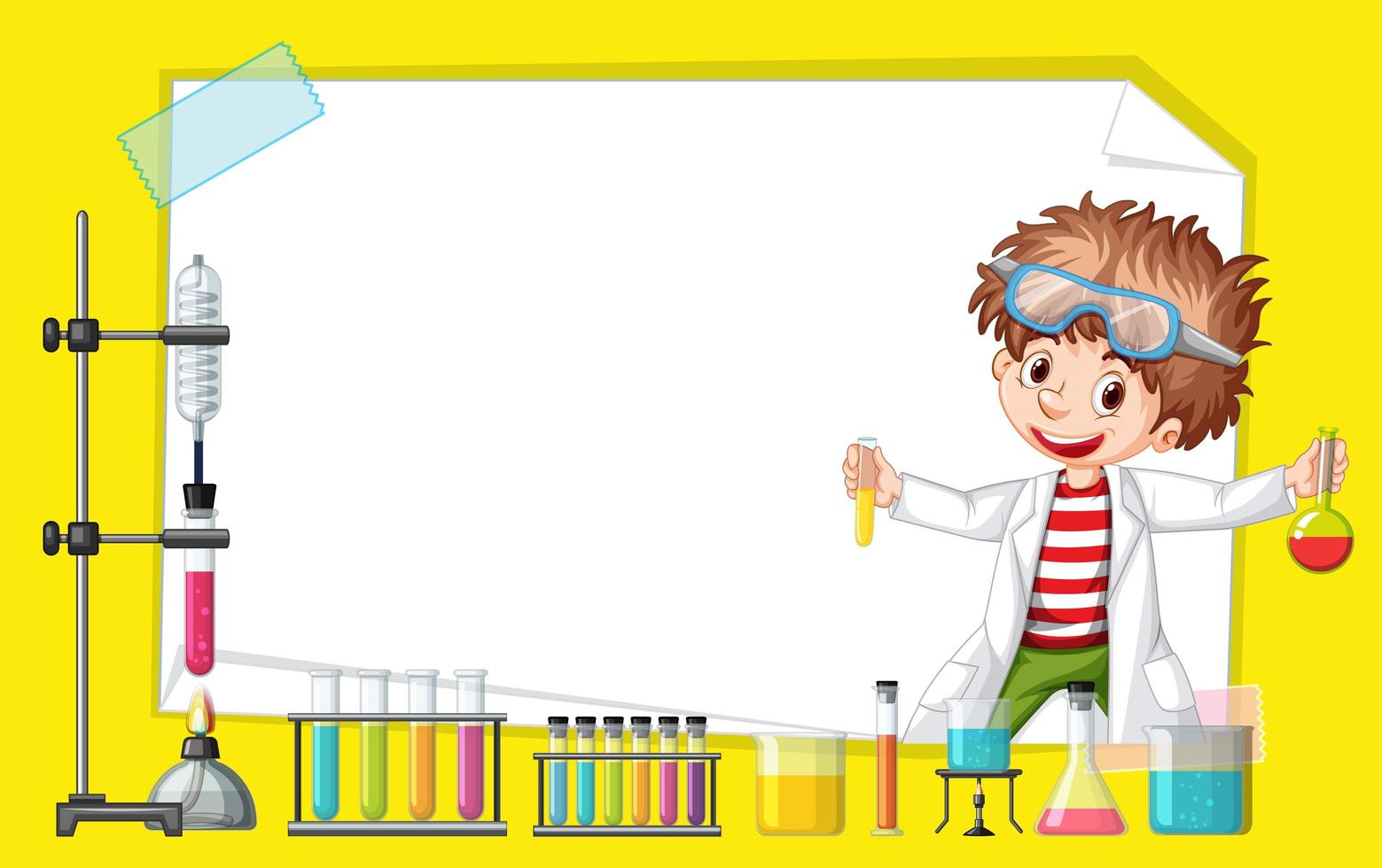 Frame template design with boy in science lab vector