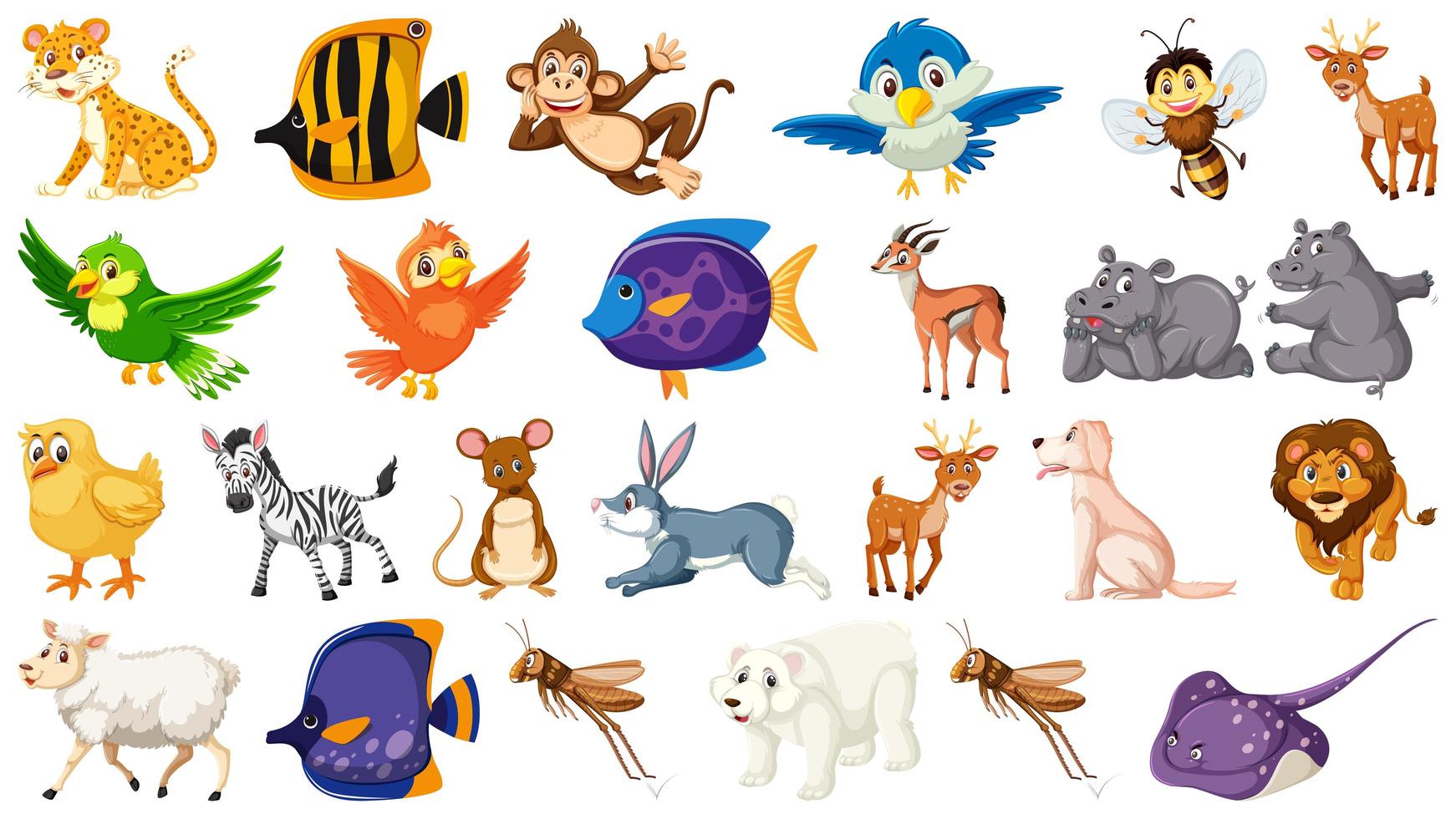 Set of isolated cartoon wild animals vector