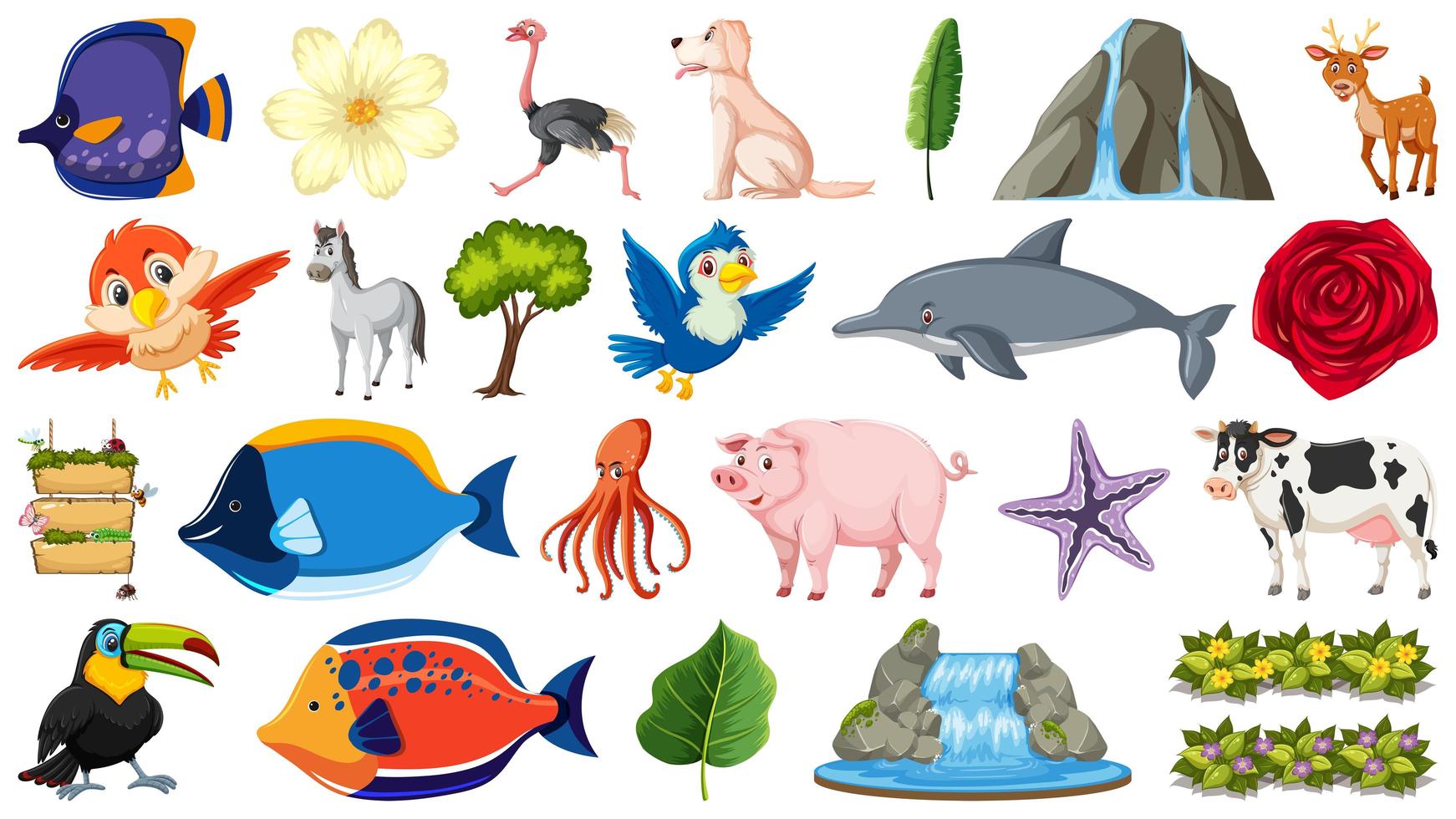 Set of animals and nature objects  vector