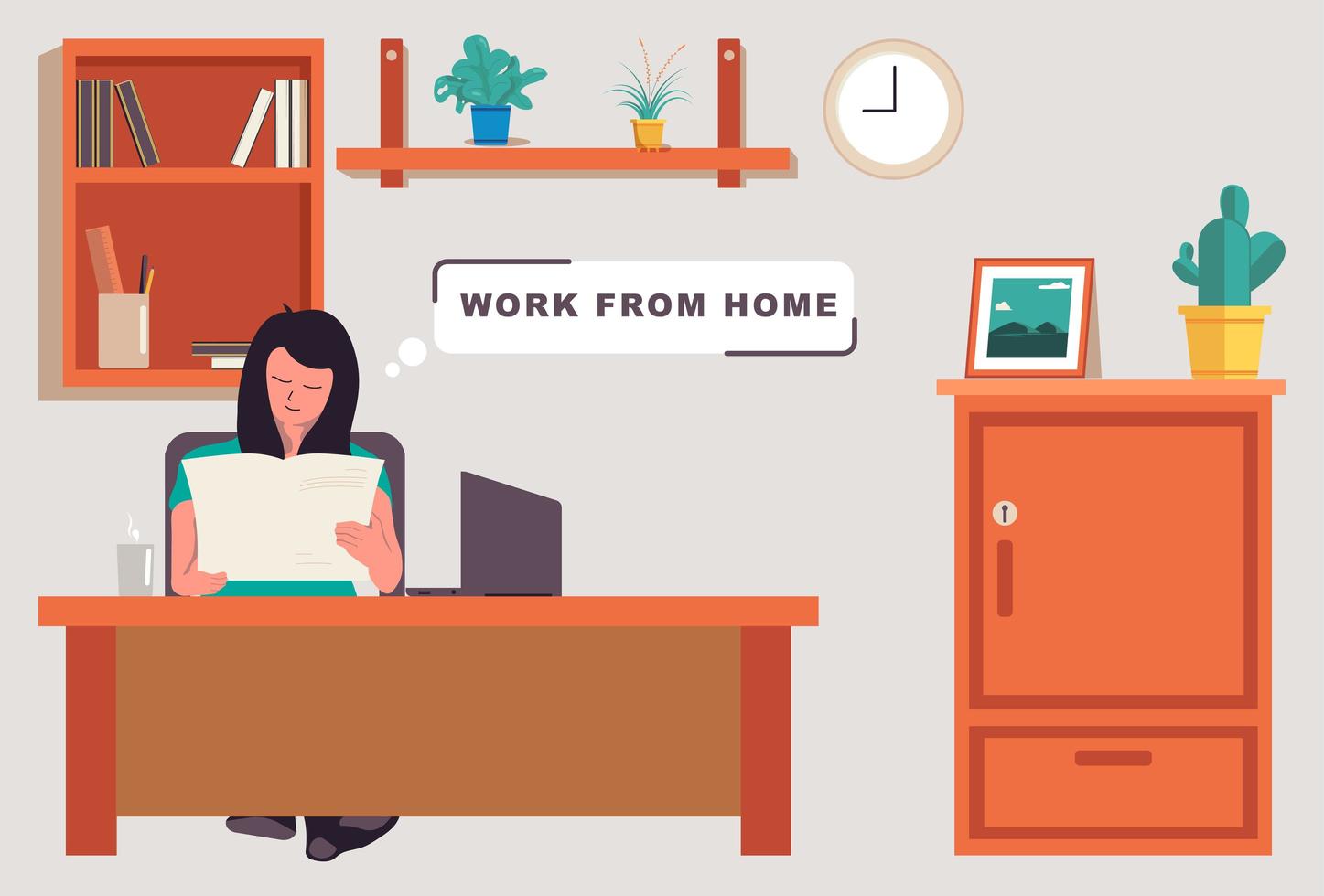 Woman reading and working at home vector