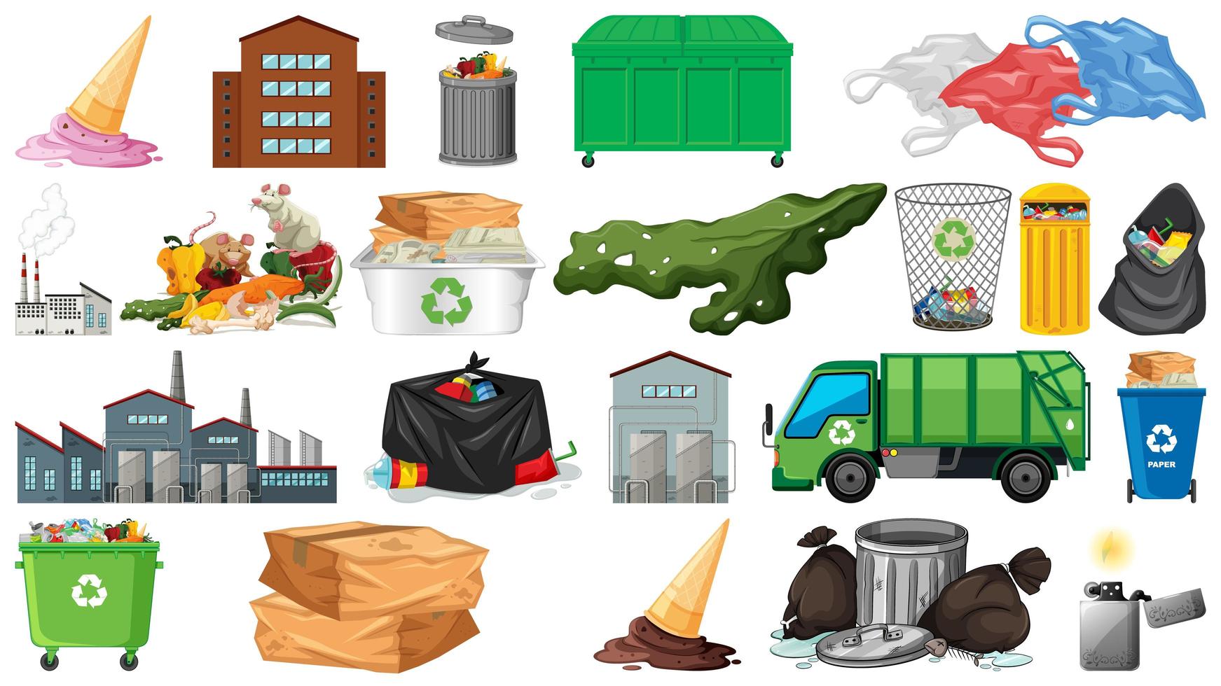 Collection of pollution themed objects vector