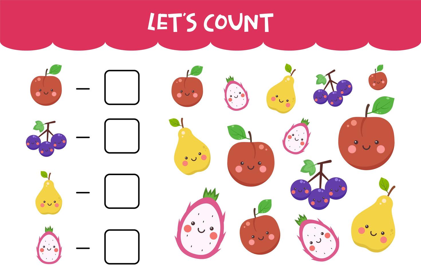 Counting game with cute fresh fruits vector