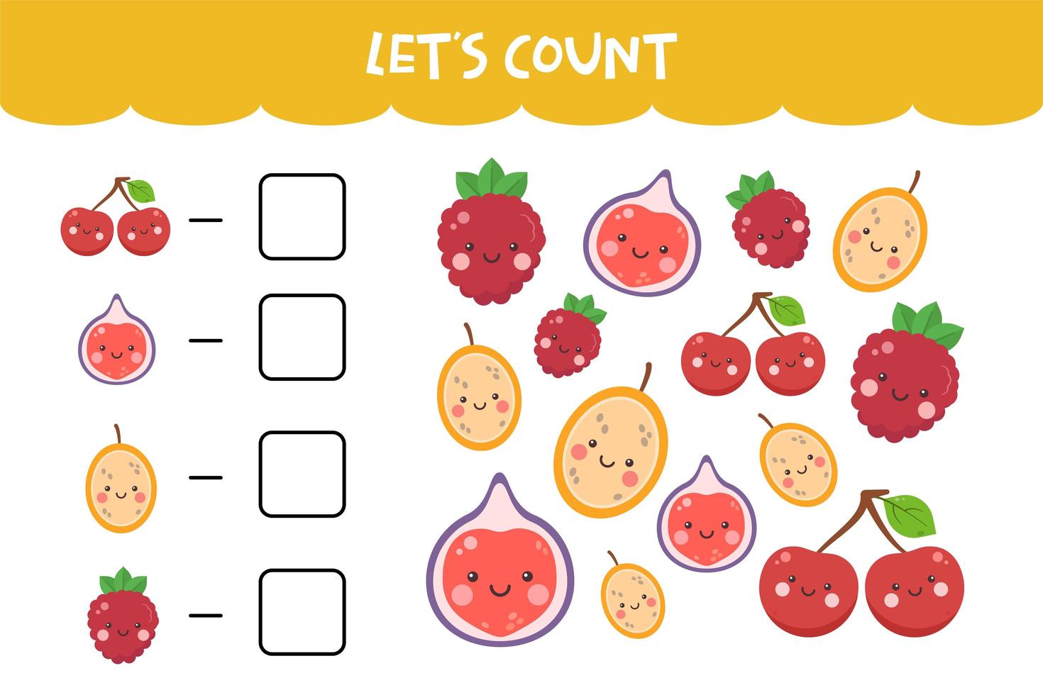 Counting game with kawaii colorful fruits vector