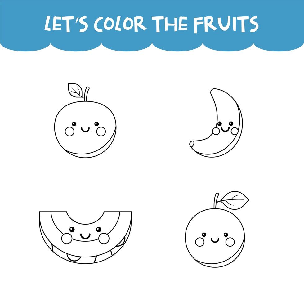 Jogo De Colorir Frutas Frescas Fofas Download De Vetor