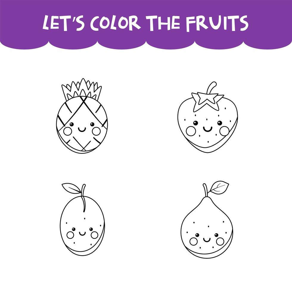 Coloring game kawaii happy fruits vector