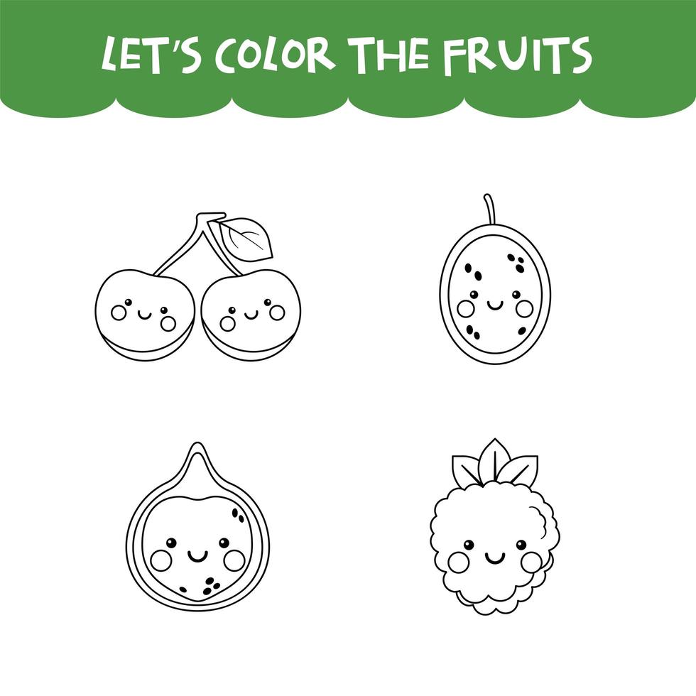 Coloring game kawaii fruits vector