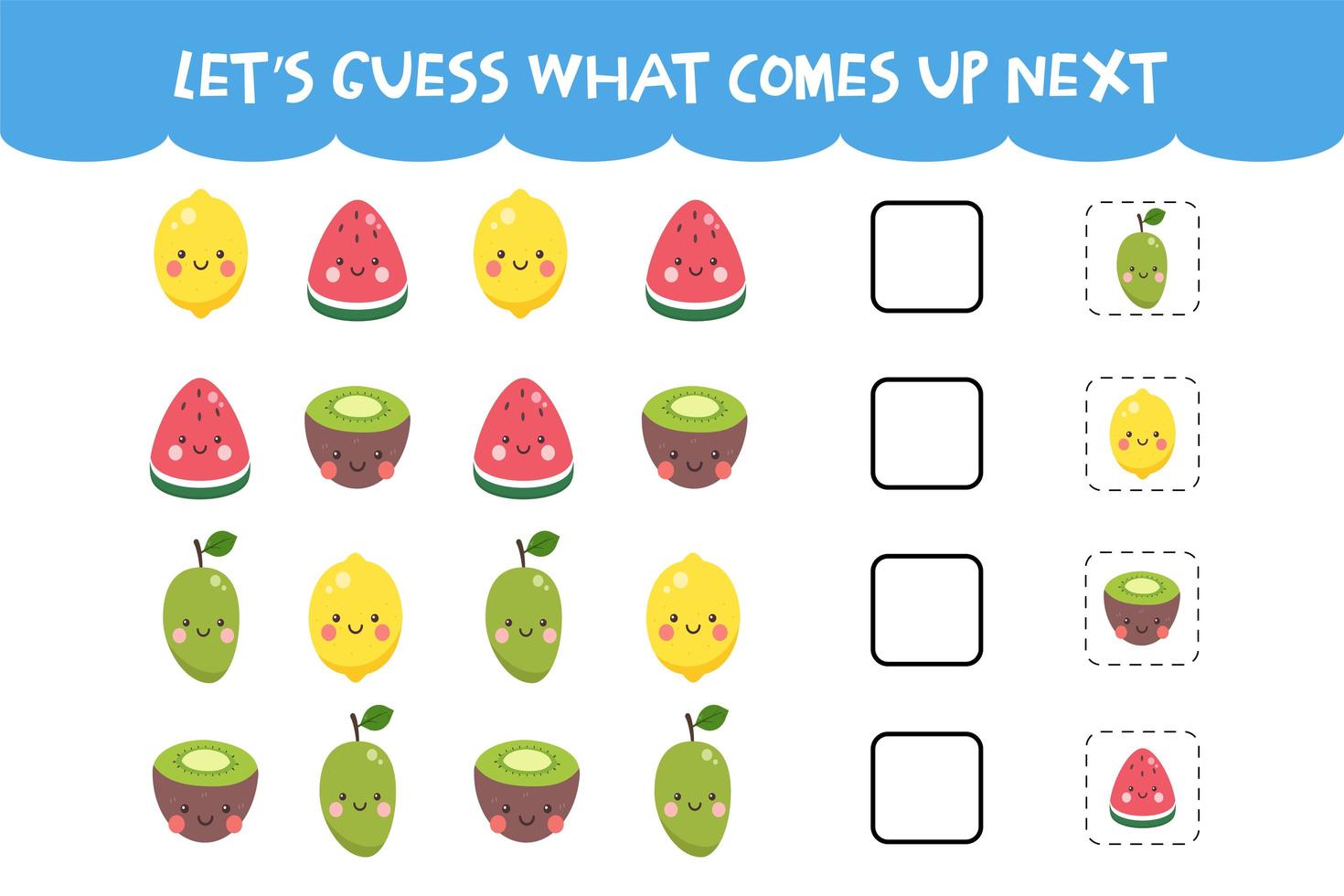 Guess what comes up next game with cute colorful fruits vector