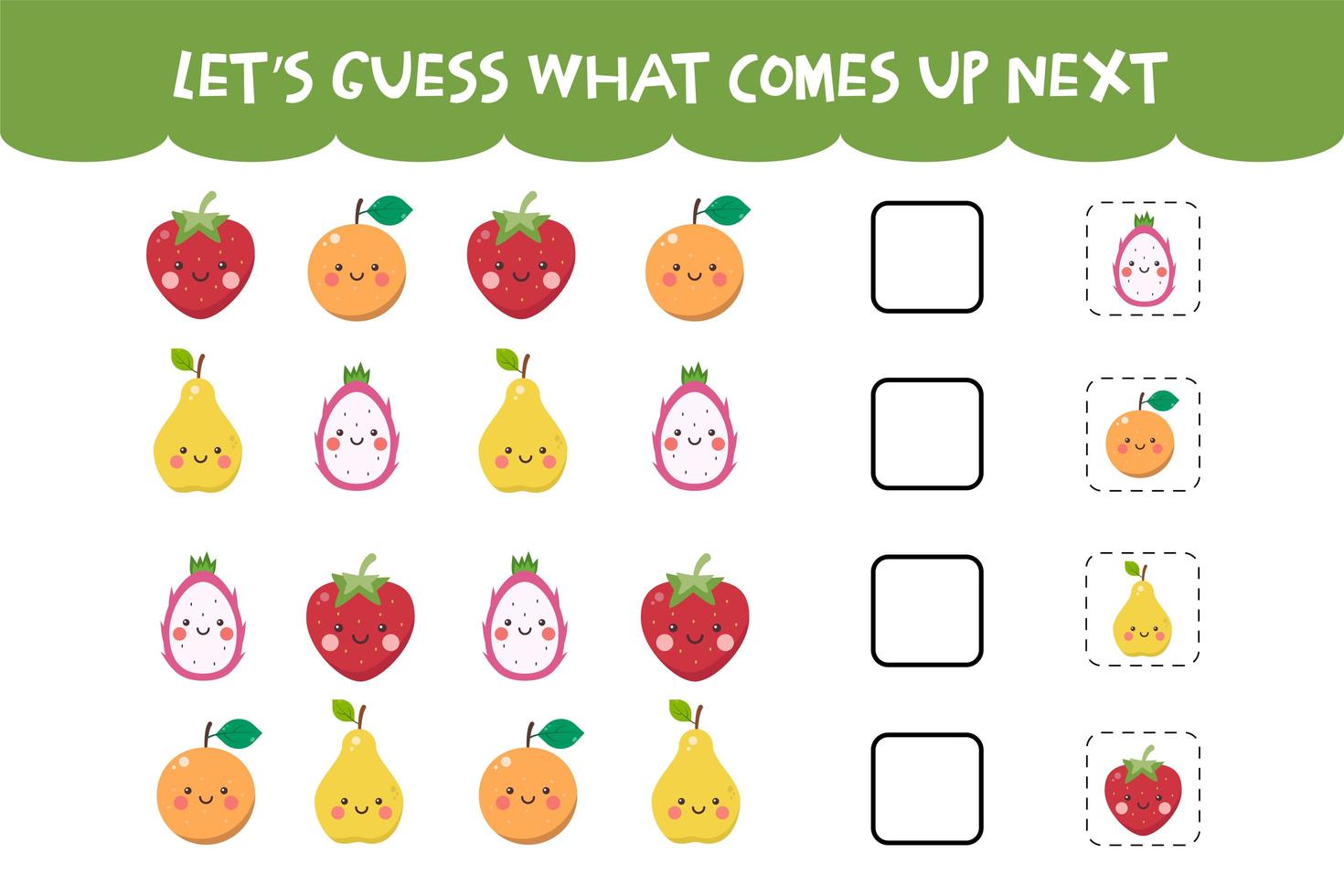 Guess what comes up next game with cute fresh fruits vector