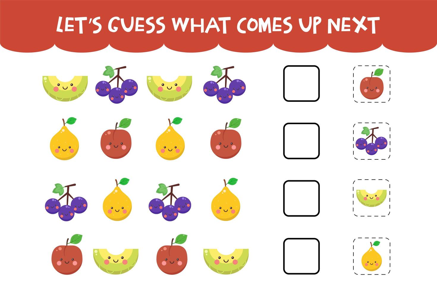 Guess what comes up next game with cute happy fruits vector