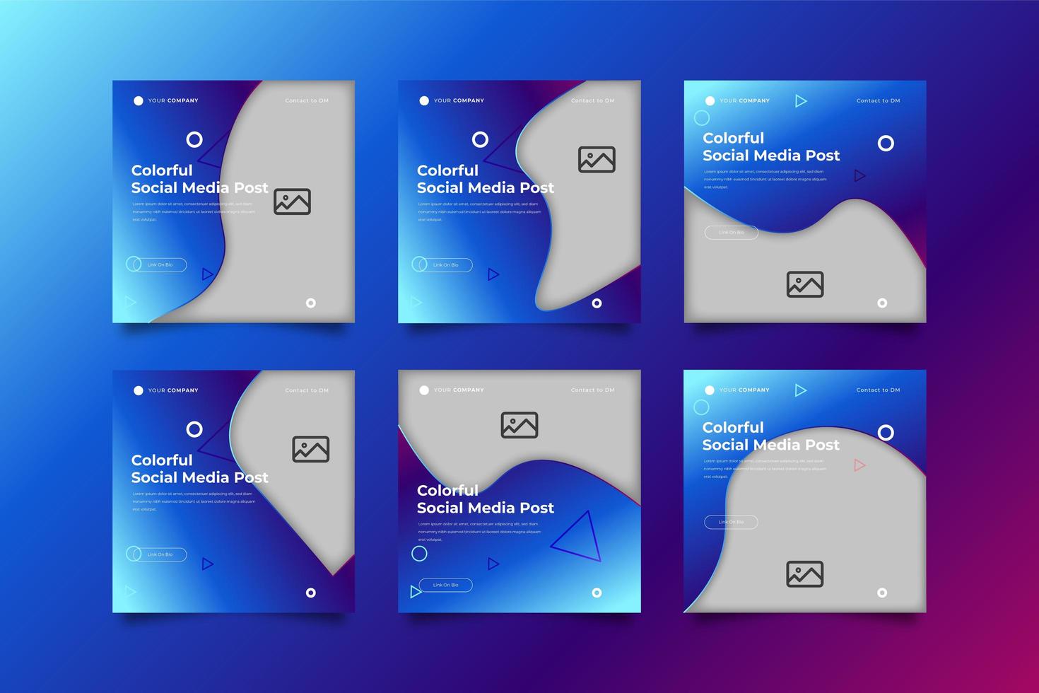 Square Gradient Blue Social Media Post Template Set vector