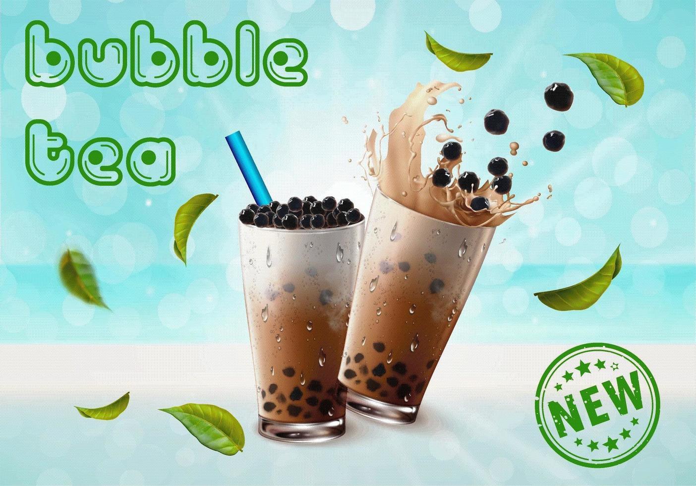 Bubble tea advertisment on blue bokeh vector