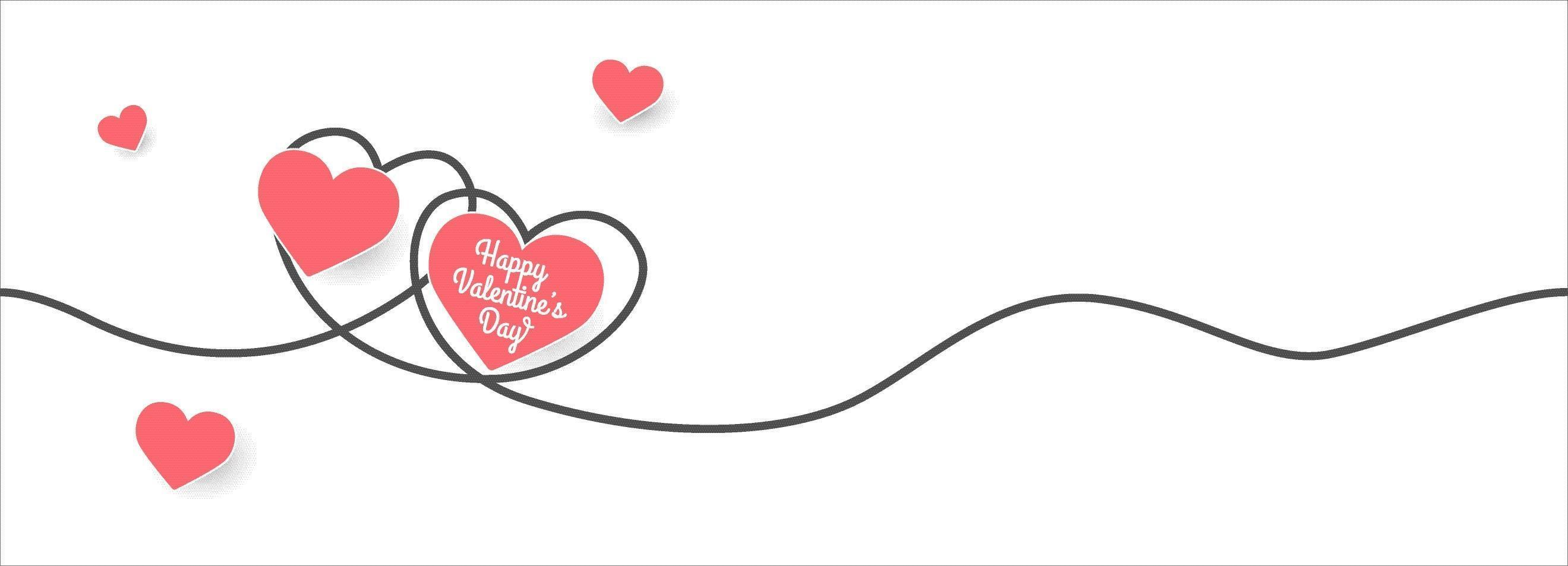 Banner de San Valentín con corazones cortados en papel y línea de doodle vector