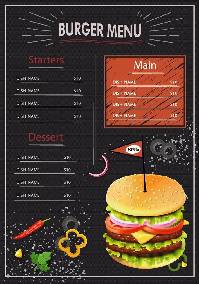 plantilla de estilo de tiza de menú de hamburguesas vector