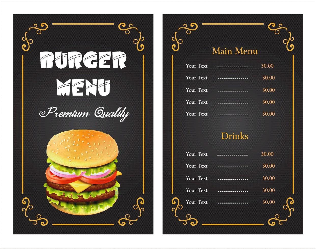 Elegant burger menu template vector