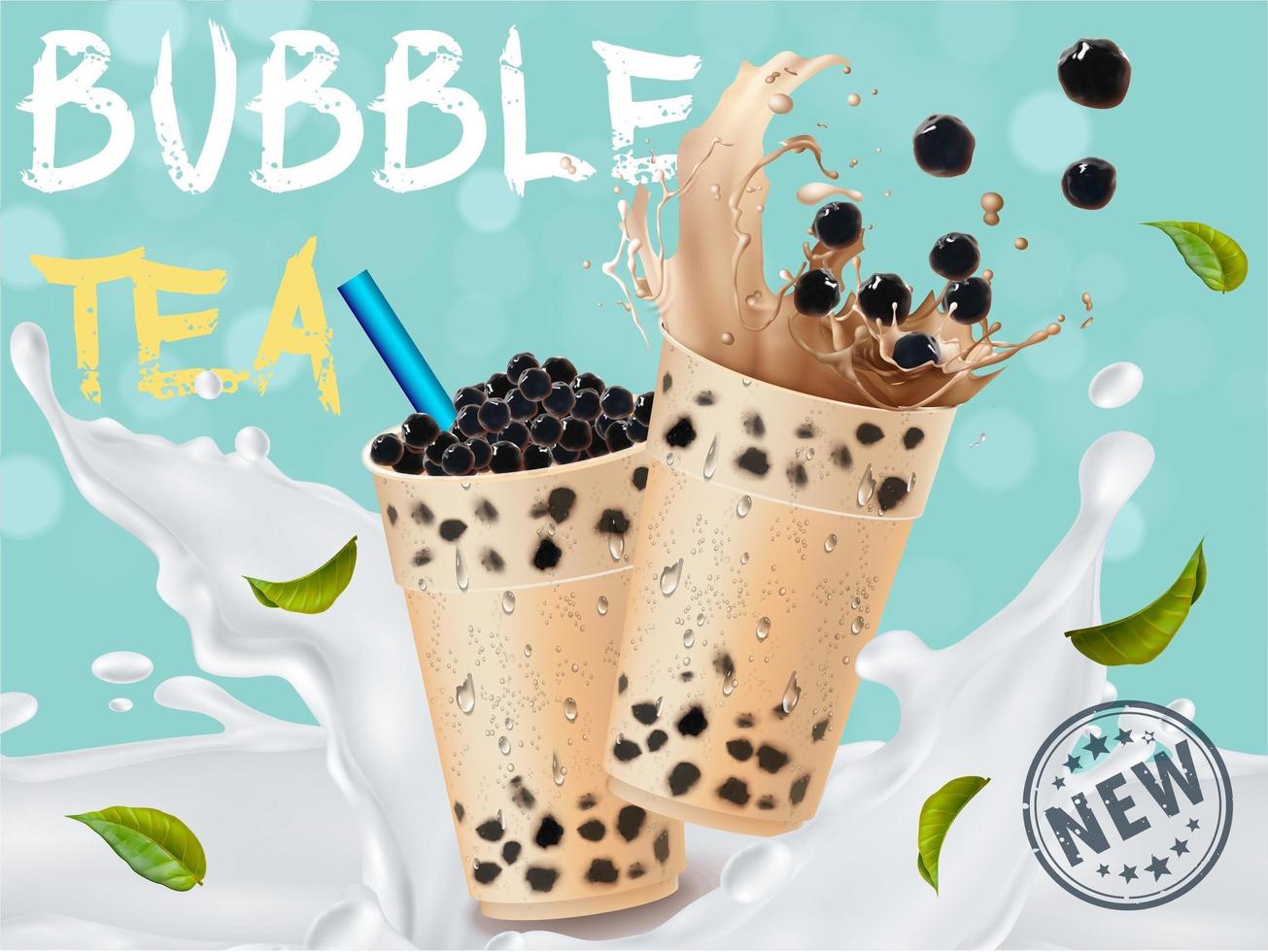 Bubble milk tea splash advertisement vector