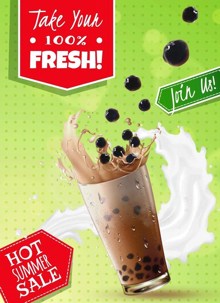 Hot summer sale bubble tea add vector