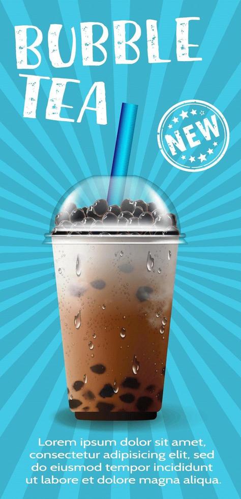 Vertical bubble tea ad on blue ray pattern vector