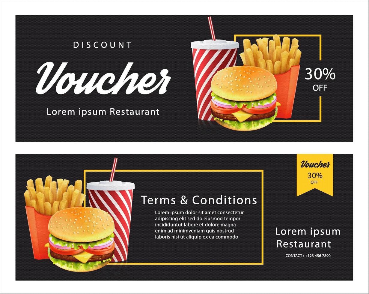 Burger Discount Voucher Template Set vector