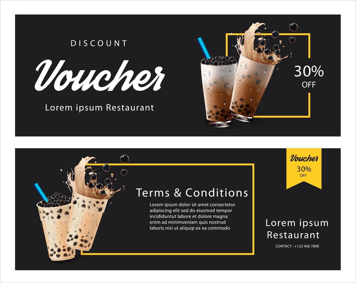 Bubble milk tea voucher template set vector