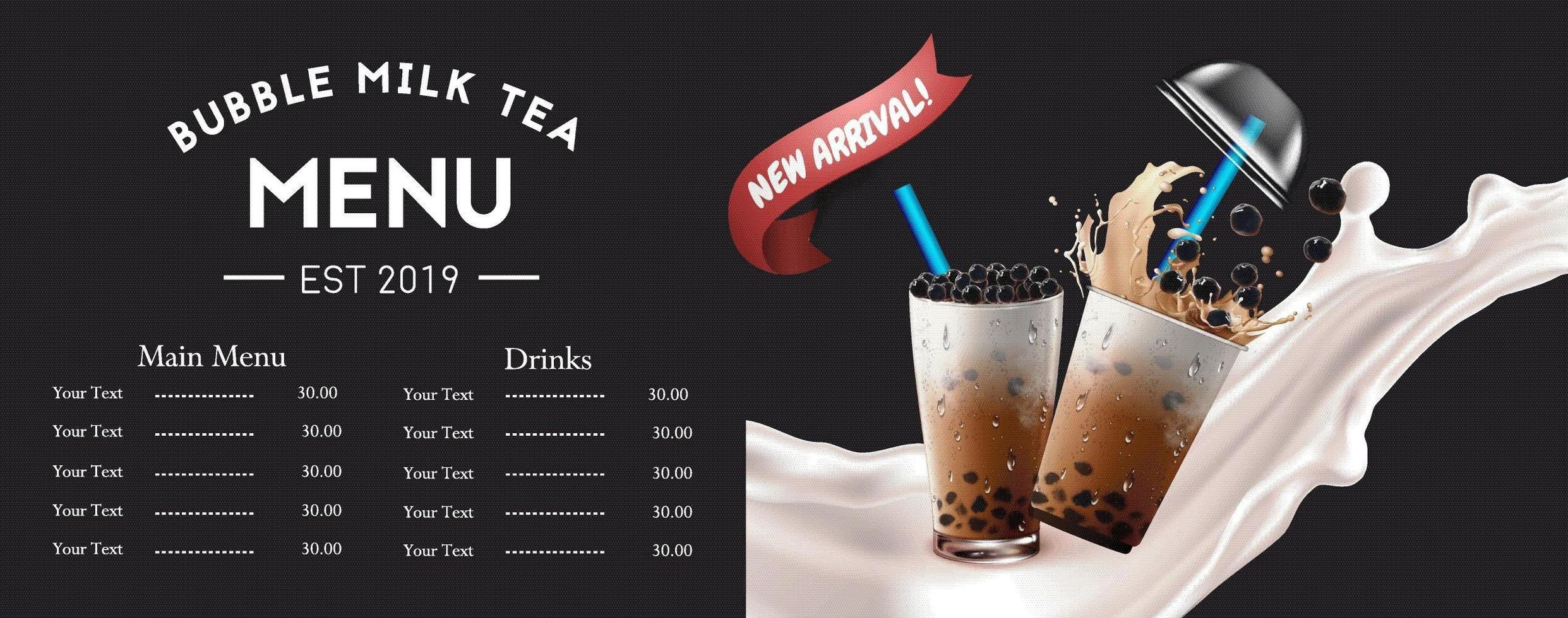 Bubble tea clean horizontal menu design vector