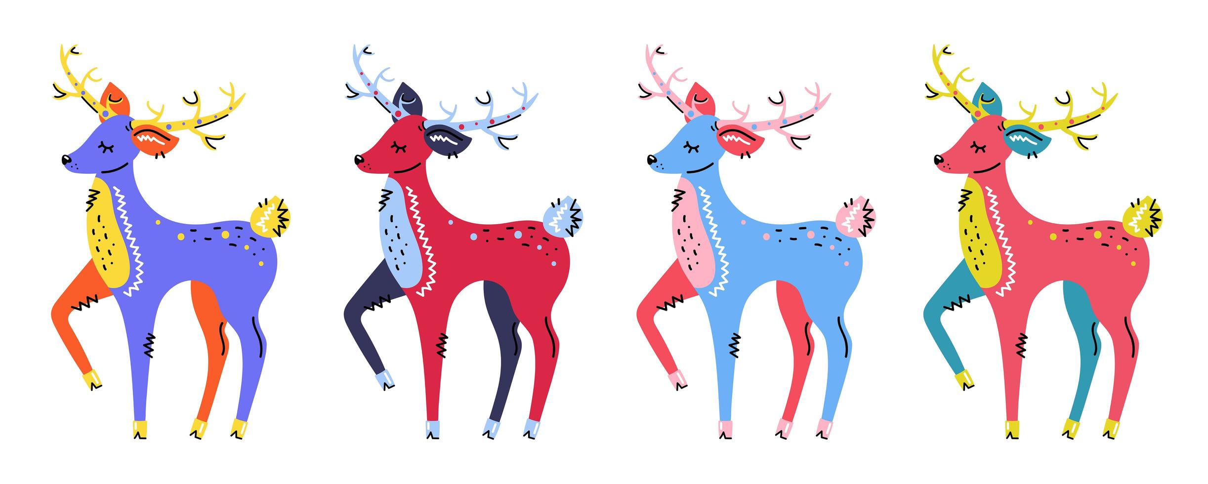 Hand drawn colorful deers set vector