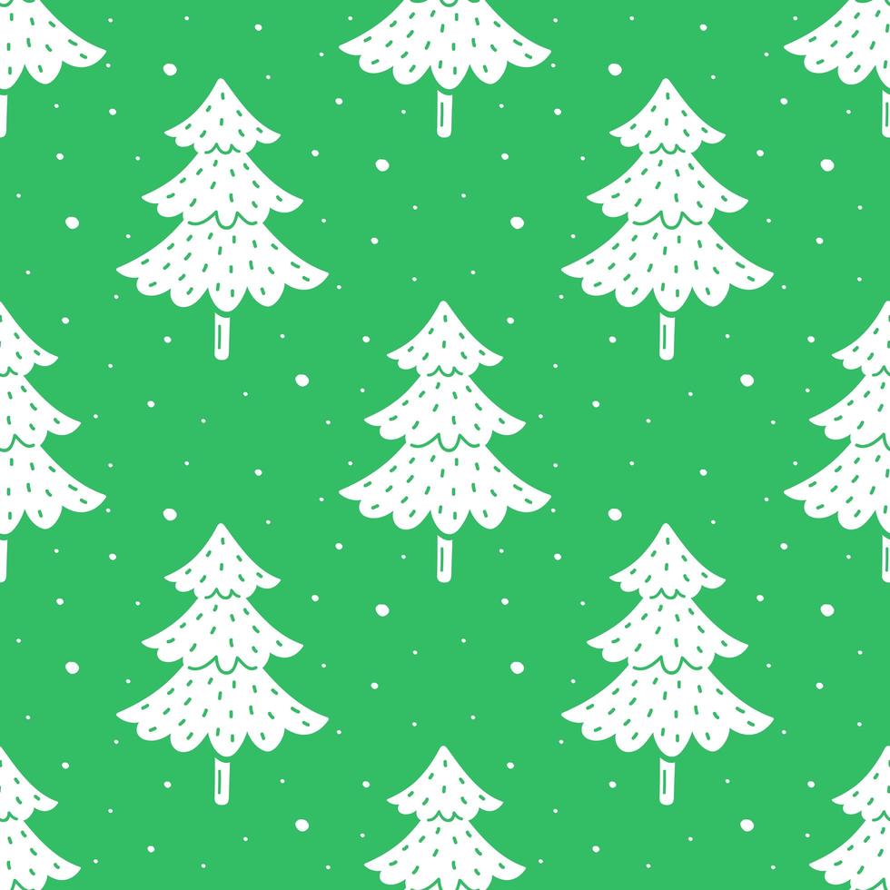 dibujado a mano verde y blanco árbol de navidad de patrones sin fisuras vector