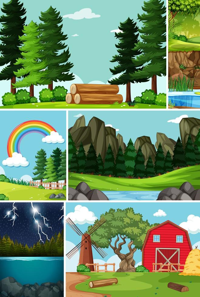 Six different scenes in nature setting vector