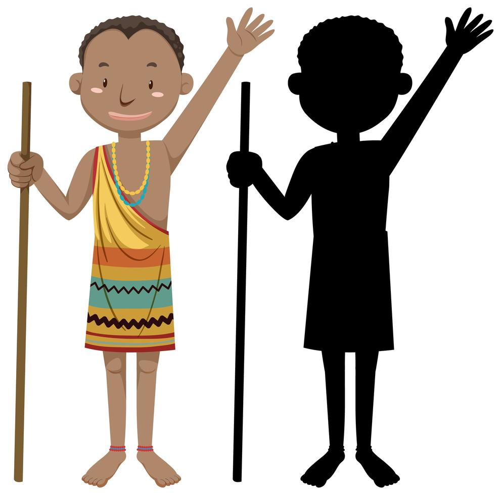 personaje de tribu africana con silueta vector