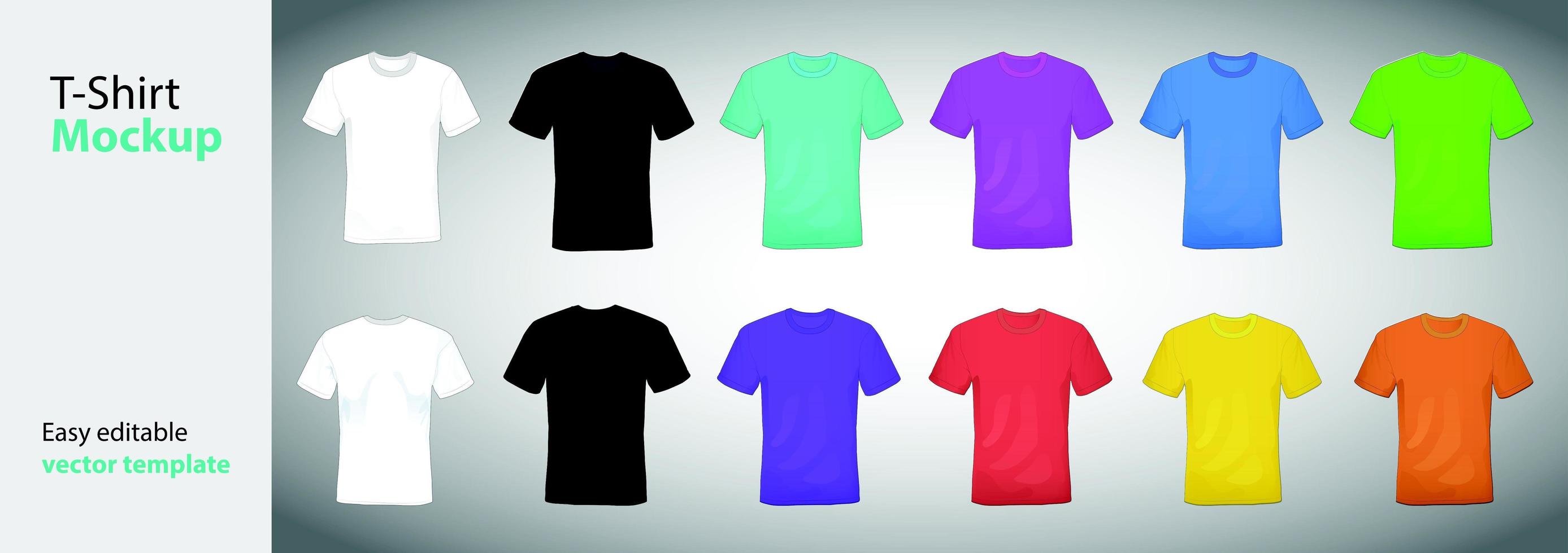 camisetas de diferentes colores con conjunto de maquetas de manga corta vector