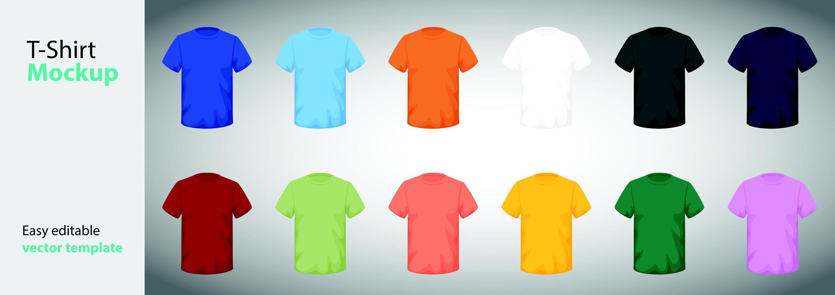 Plantillas de camisetas de diferentes tamaños y colores. vector
