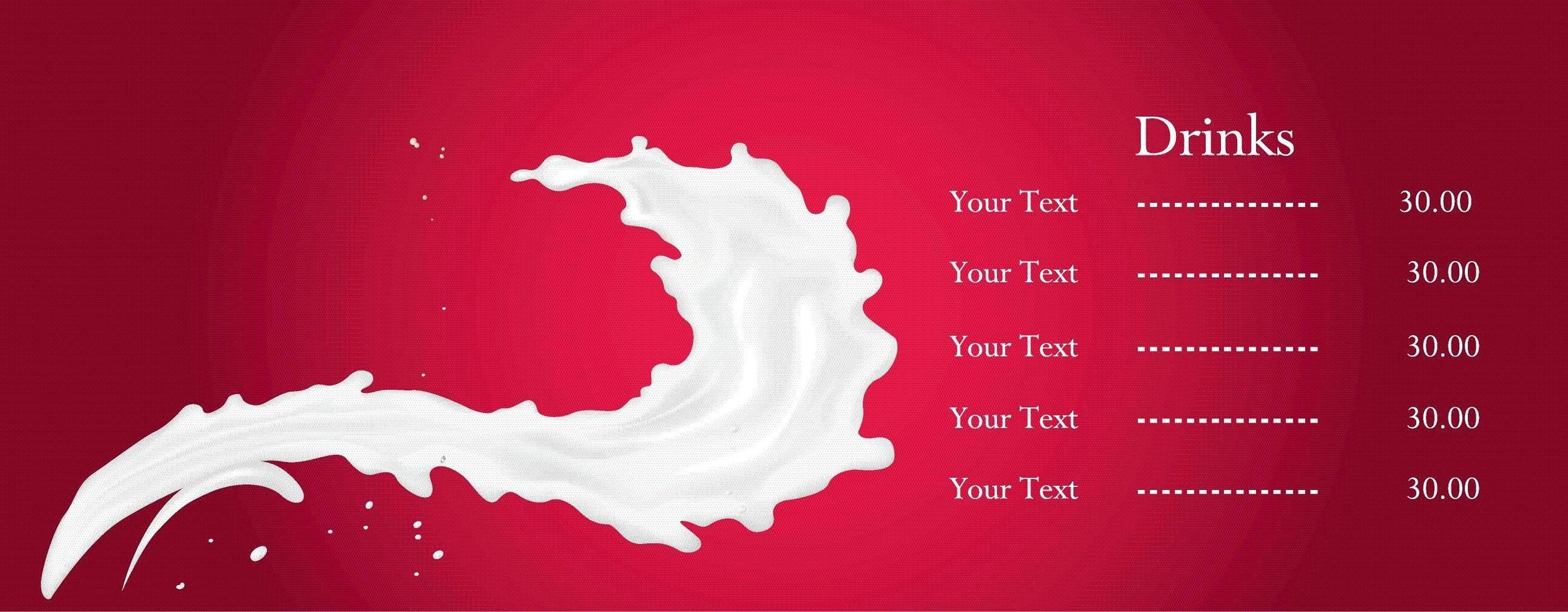 3D milk splash menu template on red gradient vector