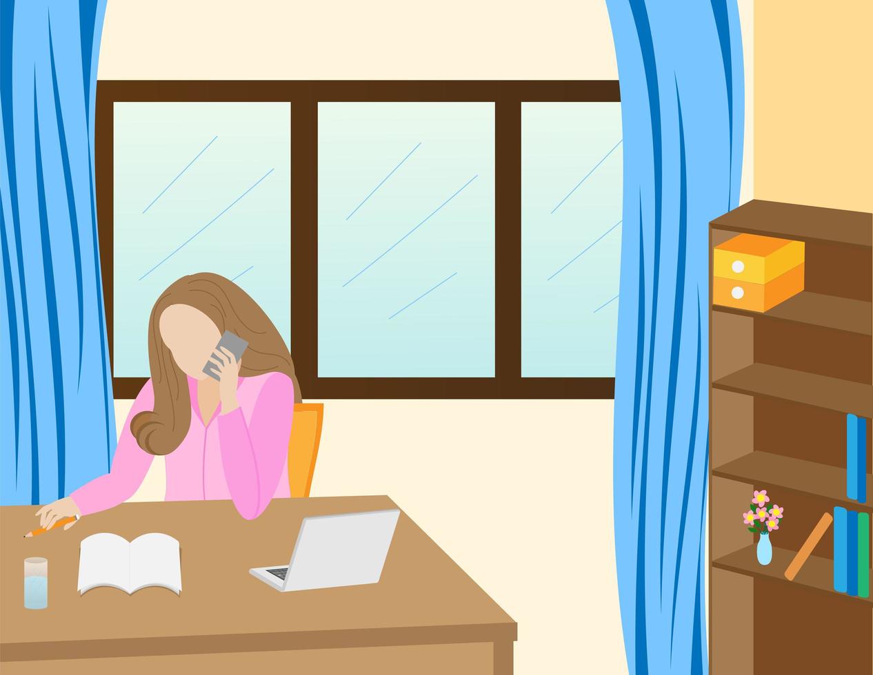Working woman making conference calls at home vector