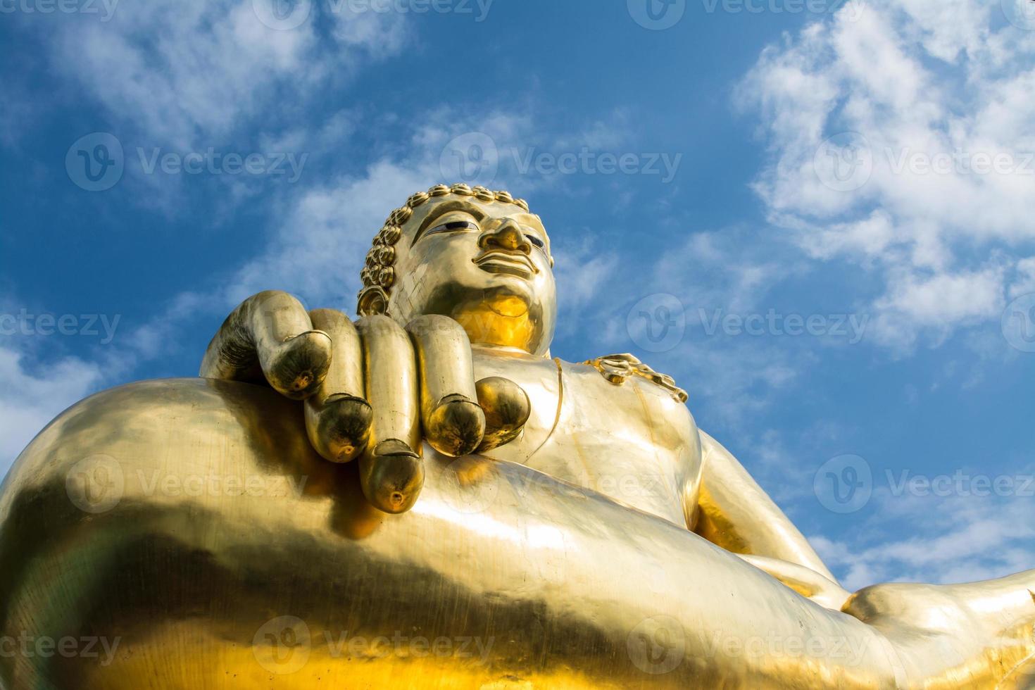 Big Golden Buddha Statue With Blue Sky At Chiangrai Thailand Stock Photo