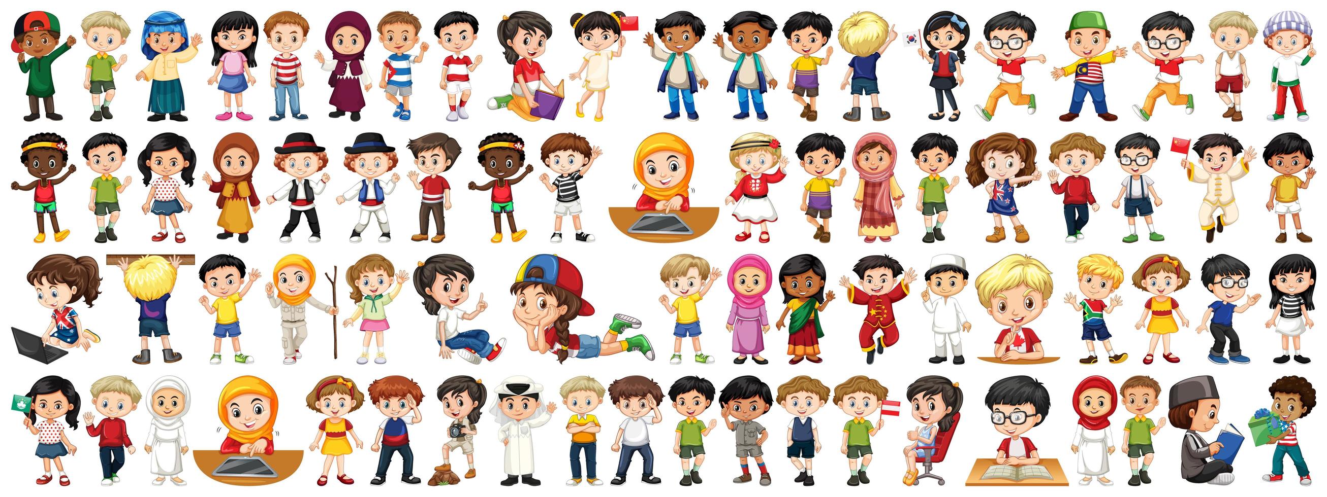 Conjunto de niños de diferentes nacionalidades. vector