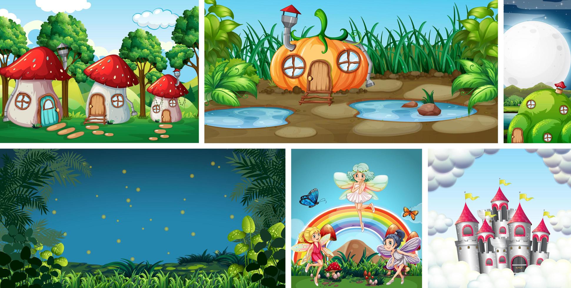 Six different scenes of fantasy world  vector