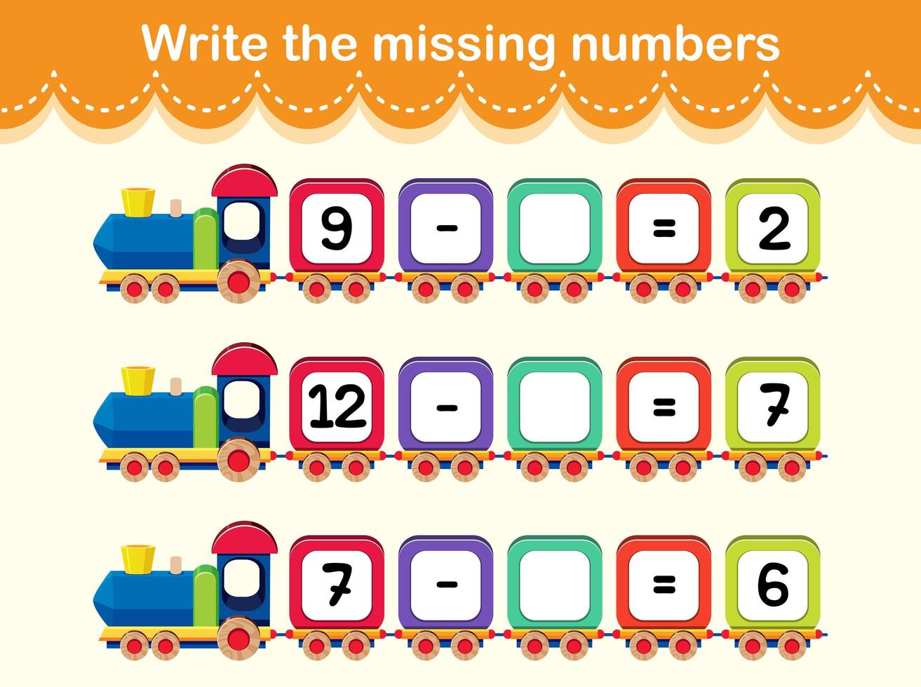 Write the missing numbers train concept vector