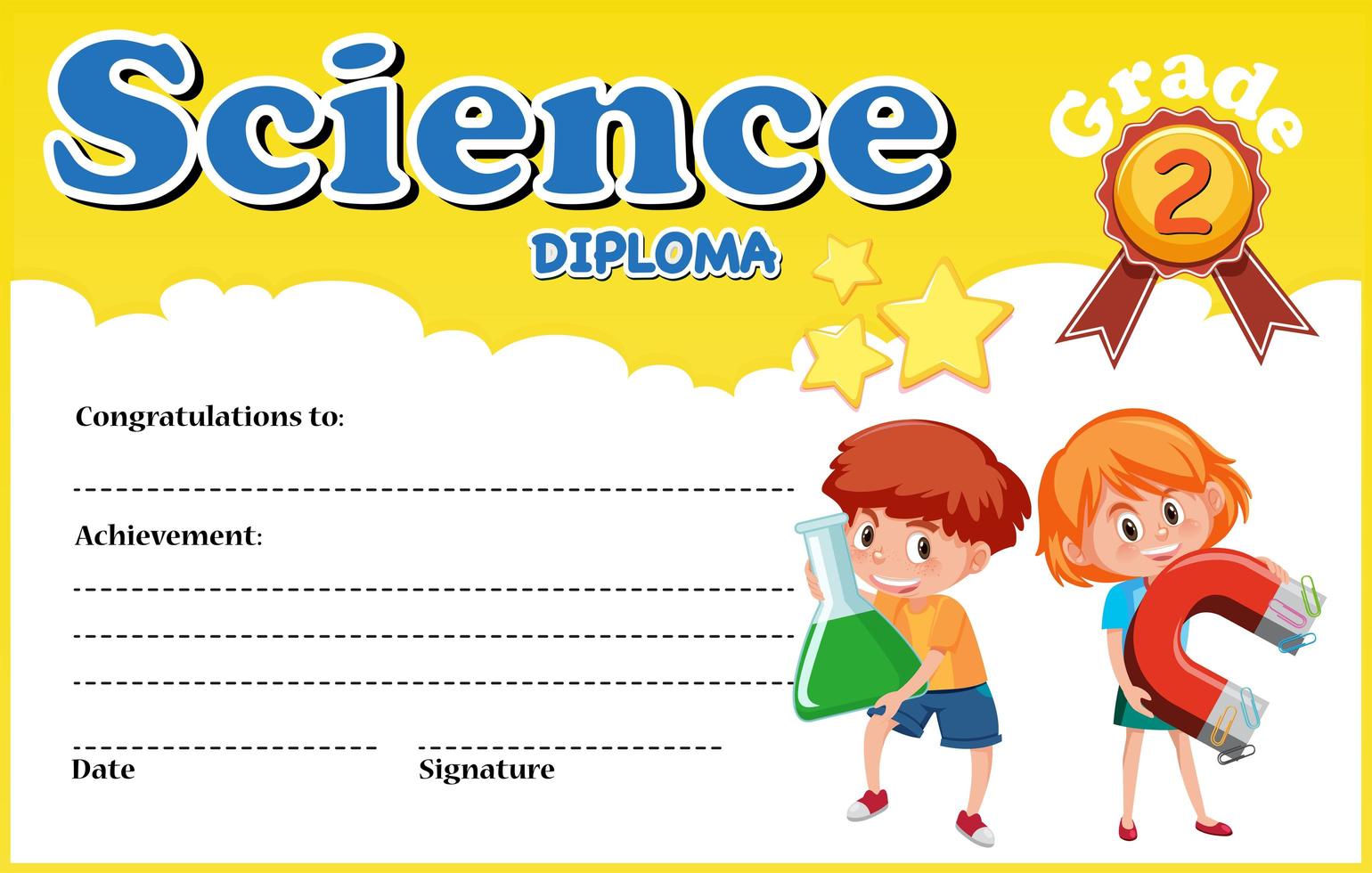 Science diploma certificate template with kids  vector