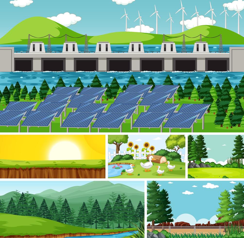 seis escenas diferentes en la naturaleza. vector