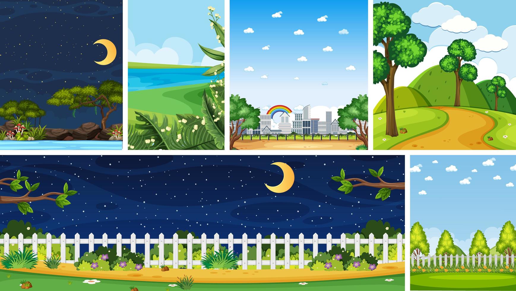 Set of different nature place scenes vector