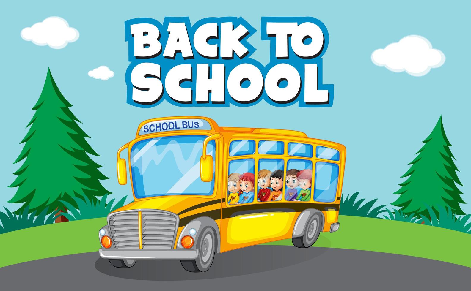 Back to school template with kids and school bus vector