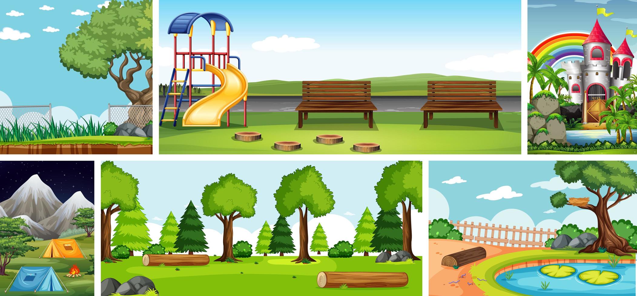 Six nature scenes with different locations set vector