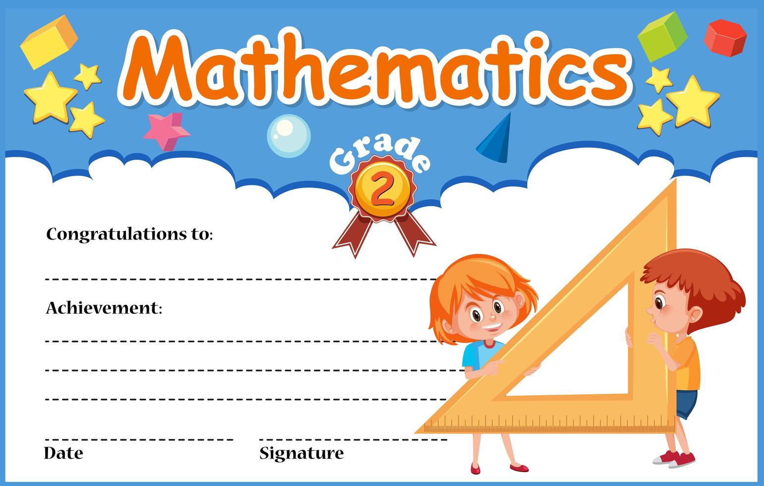 plantilla de certificado de diploma de matemáticas con niños vector