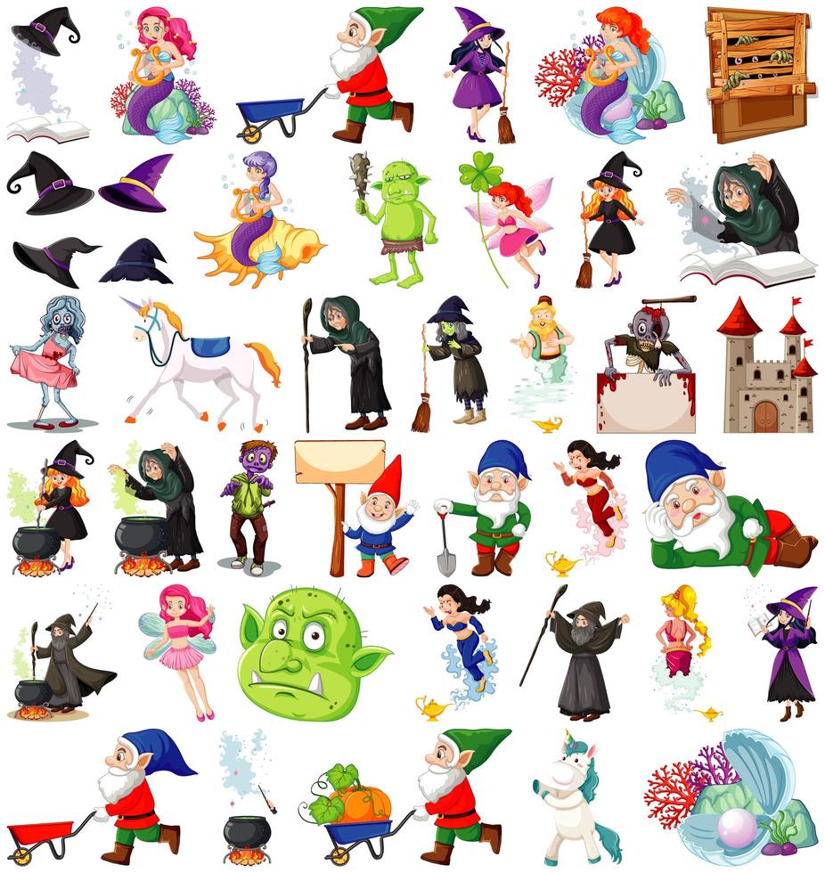 Set of fantasy cartoon characters  vector