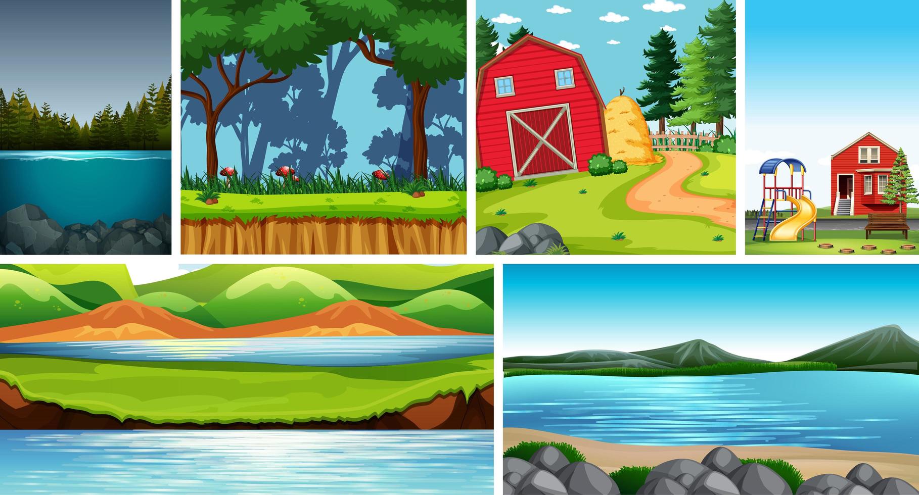 Six nature scenes with different locations set vector