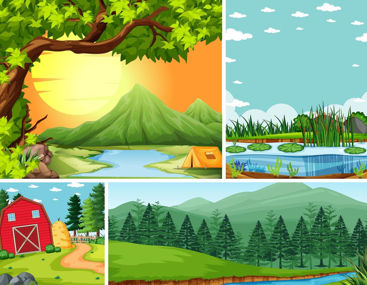 Four different scenes in nature setting  vector